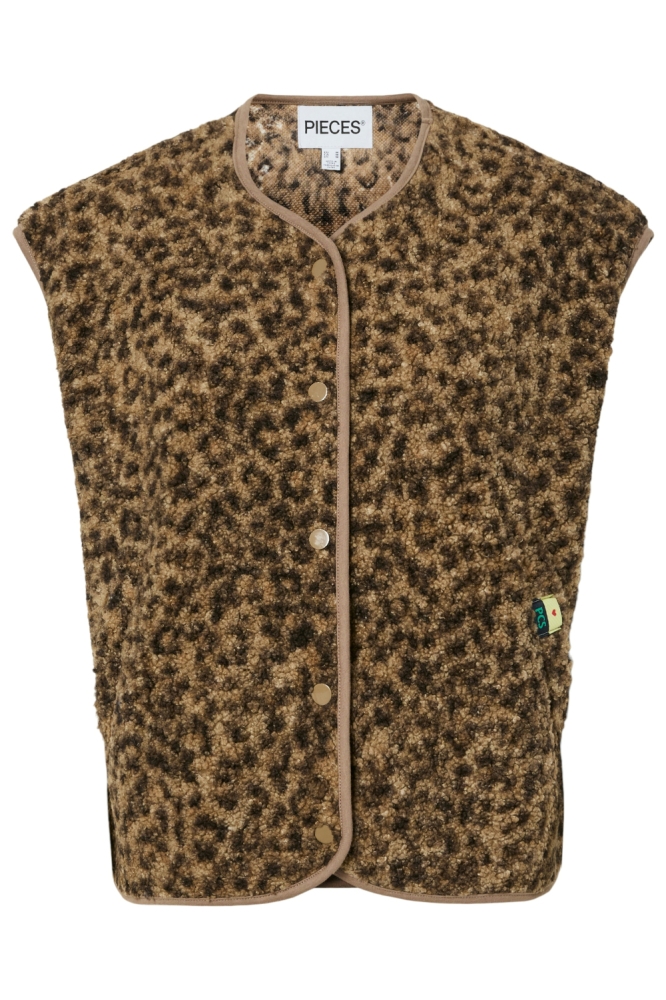 PCKATTY TEDDY VEST BC 17162344 Tannin/Leopard
